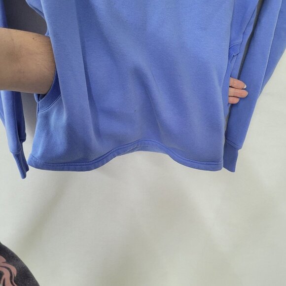 Adidas Sweatshirt Womens M Three Stripe Logo Hoodie Blue Kangaroo Pocket *Stain - Picture 2 of 14